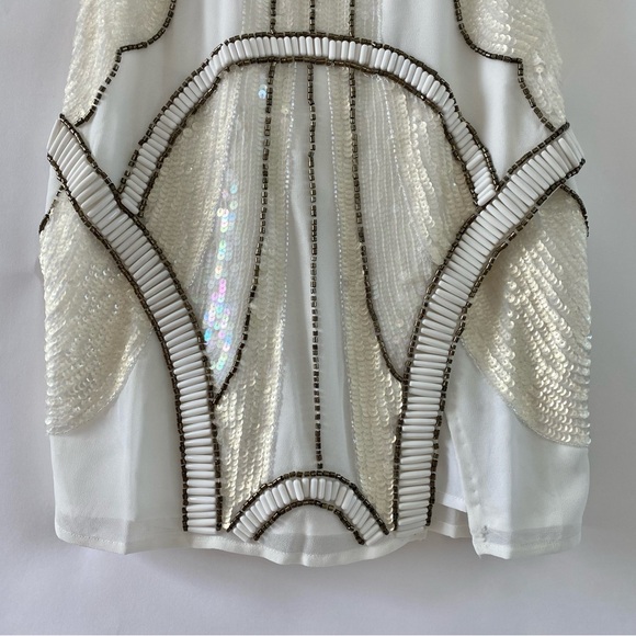 NWT Petite Embellished Beads Sequins Leg Slit Mini Dress White 0 - Picture 11 of 15